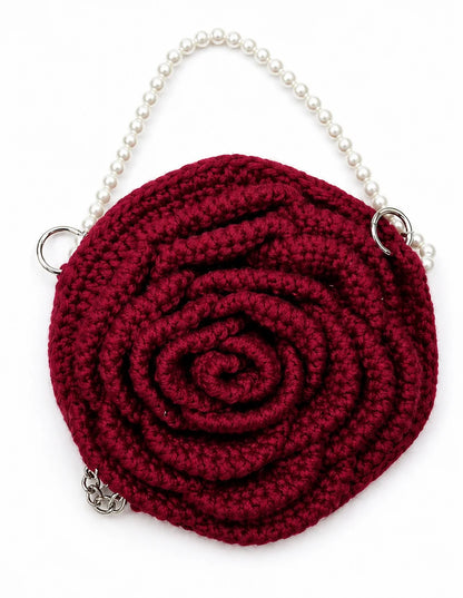 Crochet Handmade Rose Bag With Beaded Sling