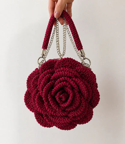 Crochet Handmade Rose Bag With Beaded Sling