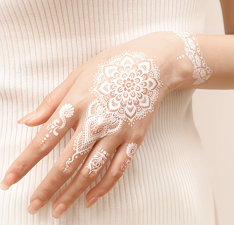 White Mehndi Waterproof Tattoo Stickers