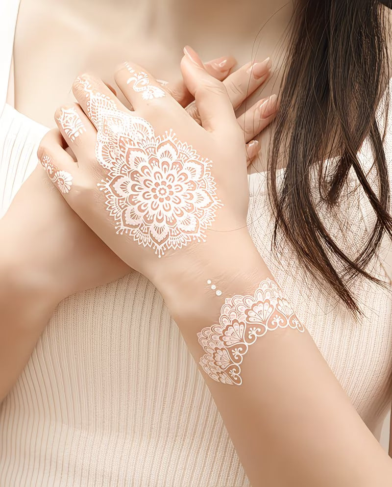 White Mehndi Waterproof Tattoo Stickers